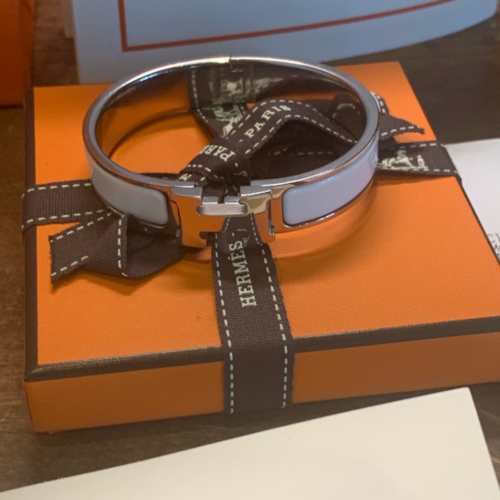 Hermes Click Clac Bracelet (White/Silver)